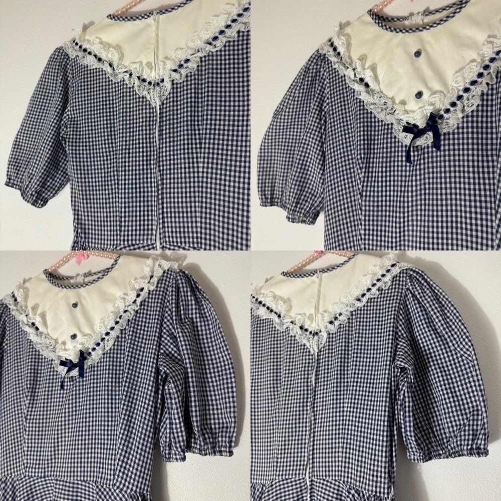 Vintage Jeri Bee navy blue gingham cottagecore dress size 10 - Picture 6 of 16